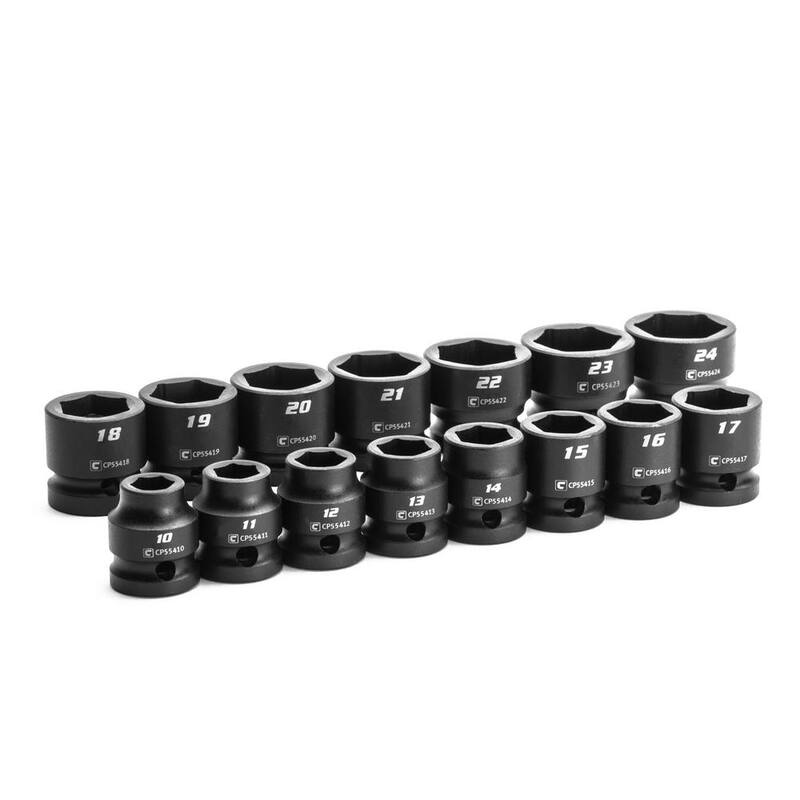 Set de dados de impacto métricos de 1/2 pulg. Capri Tools medida corta (15 piezas) - CP55400S