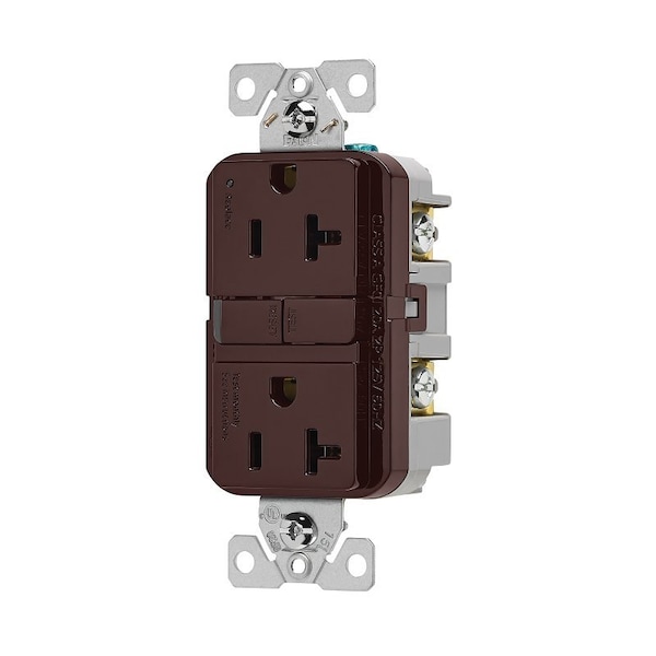 Receptáculo GFCI Eaton, 125 V, 20 A, NEMA: NEMA 5-20R, Conexión Trasera y Lateral, Color Café - GF20B