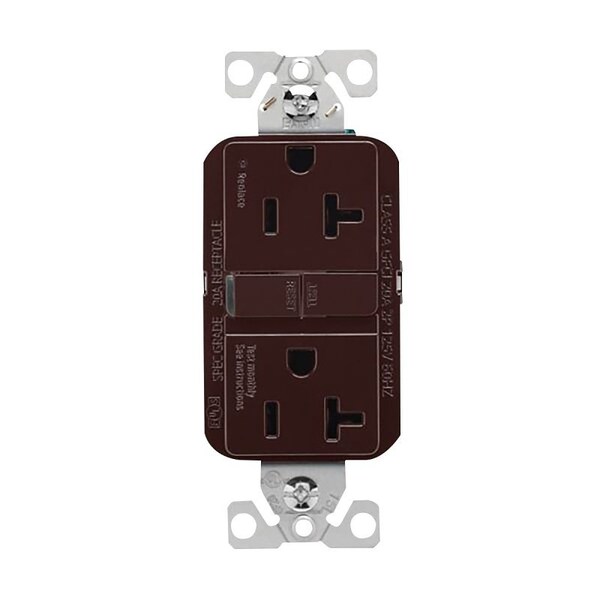 Receptáculo GFCI Eaton, 125 V, 20 A, NEMA: NEMA 5-20R, Conexión Trasera y Lateral, Color Café - GF20B