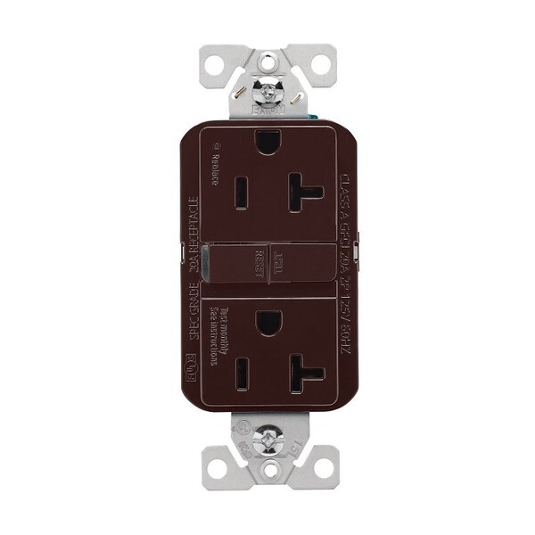 Receptáculo GFCI Eaton, 125 V, 20 A, NEMA: NEMA 5-20R, Conexión Trasera y Lateral, Color Café - GF20B