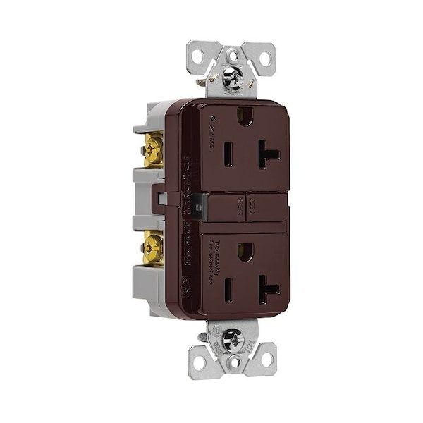 Receptáculo GFCI Eaton, 125 V, 20 A, NEMA: NEMA 5-20R, Conexión Trasera y Lateral, Color Café - GF20B
