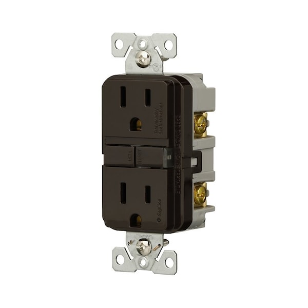 Eaton Wiring Devices Eaton GFCI Receptacle, 125 V, 15 A, NEMA: NEMA 5-15R, Back, Side Wiring, Brown - GF15B