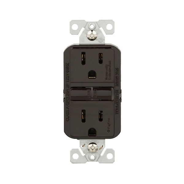 Eaton Wiring Devices Eaton GFCI Receptacle, 125 V, 15 A, NEMA: NEMA 5-15R, Back, Side Wiring, Brown - GF15B