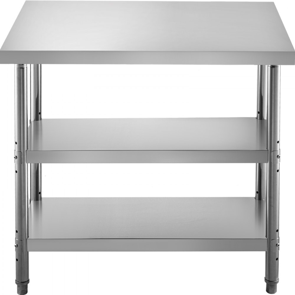 VEVOR Stainless Steel Prep Table, 48x18x33 in Commercial Stainless Steel Table, 2 Adjustable Undershelf BBQ Prep Table, Heavy Duty Kitchen Work Table, for Garage, Home, Warehouse, and Kitchen Silver - BXGSCDJ4818INLL36V0