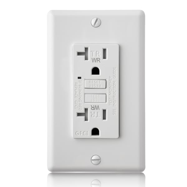Tomacorriente GFCI de 20A TR WR con placa de pared, blanco - GLS-20ATRWR-WH