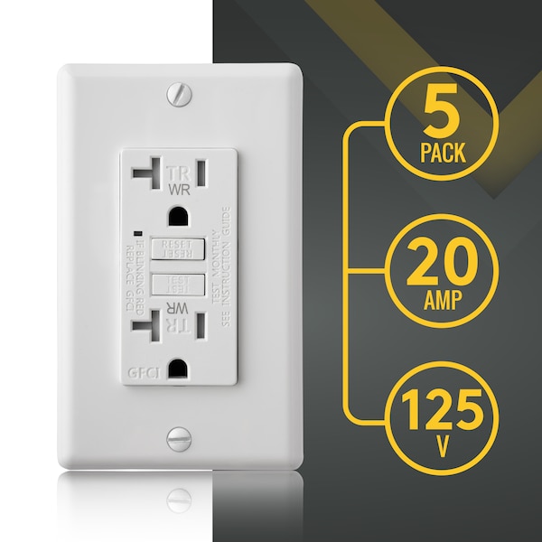 Tomacorriente GFCI de 20A TR WR con placa de pared, blanco - GLS-20ATRWR-WH