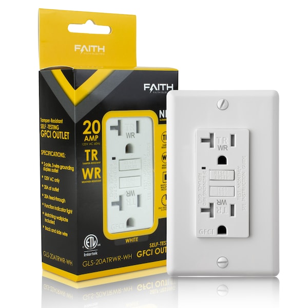 Tomacorriente GFCI de 20A TR WR con placa de pared, blanco - GLS-20ATRWR-WH