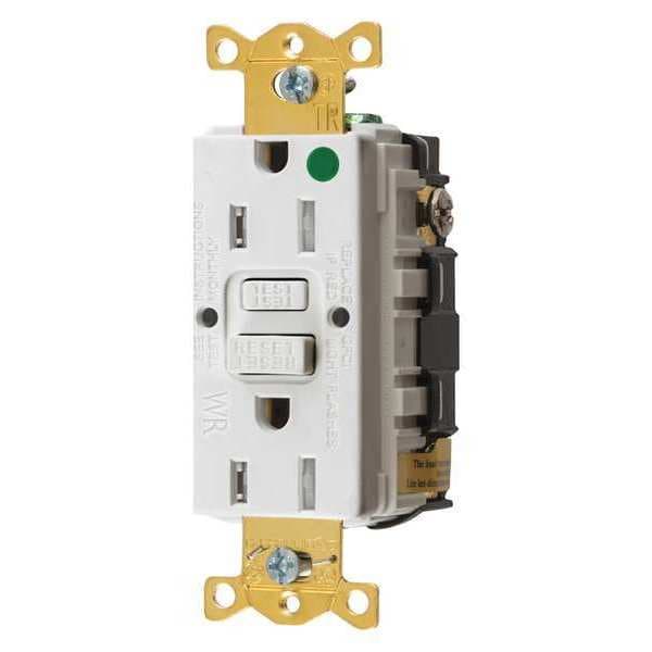 Toma de corriente GFCI Hubbell Wiring Device-Kellems, 15A, 125VAC, 5-15R, Blanco - GFRTW82W