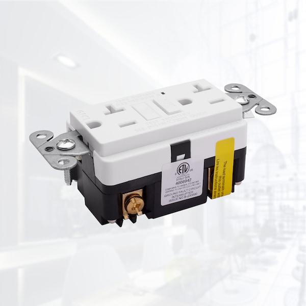 Tomacorriente GFCI de 20A con auto prueba y placa de pared, blanco - GLS-20ATR-WH