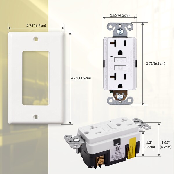Tomacorriente GFCI de 20A con auto prueba y placa de pared, blanco - GLS-20ATR-WH