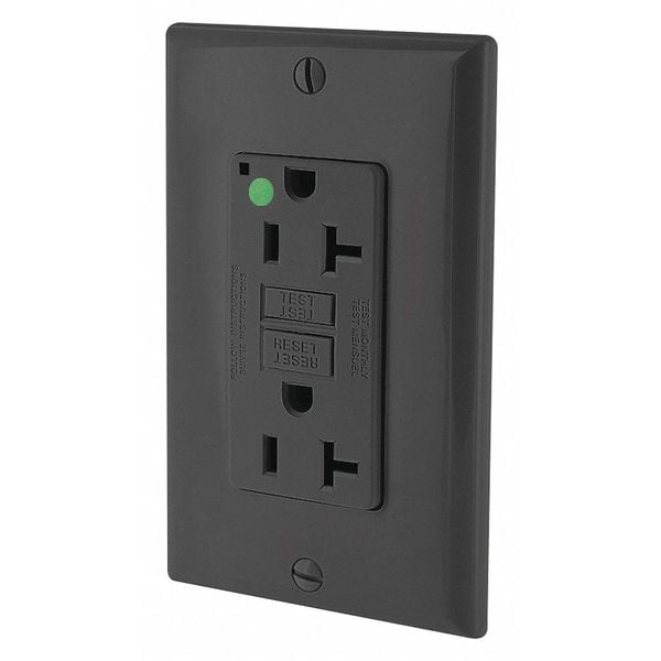 Receptáculo GFCI Leviton, Negro, 20 A, 2P3W, para montaje posterior y lateral; 1 paquete - GFNT2-HGE
