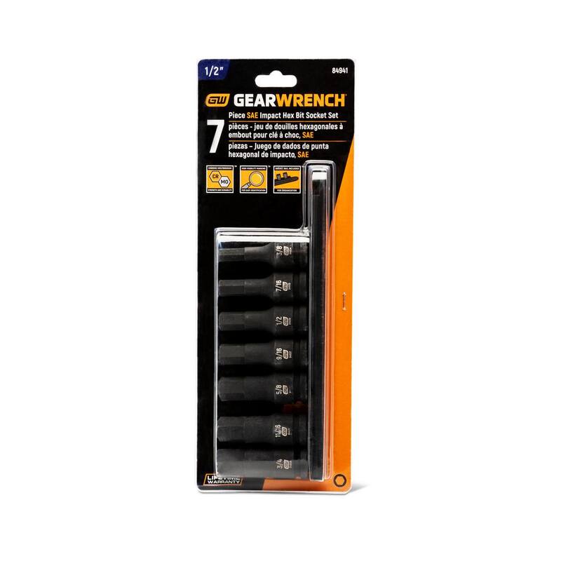 Set de llaves de impacto con bits hexagonales de 1/2 pulgadas en sistema SAE (7 piezas) - 84941