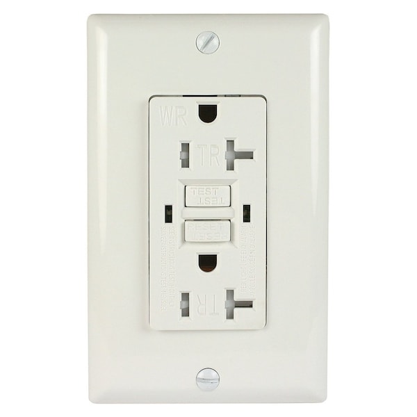 Tomacorriente GFCI Dúplex a prueba de manipulaciones y resistente a la intemperie de Automation Systems Interconnect, 20 Amp, 125Volt, Auto-Prueba, Blanco, UL Listed - LTG20TRWR