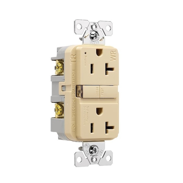 Receptáculo Eaton con protección contra manipulaciones y resistente a la intemperie, GFCI de 125 V, 20 A, NEMA: NEMA 5-20R, cableado posterior y lateral - TWRGF20V