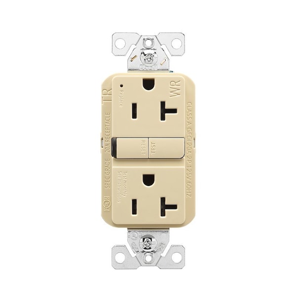 Receptáculo Eaton con protección contra manipulaciones y resistente a la intemperie, GFCI de 125 V, 20 A, NEMA: NEMA 5-20R, cableado posterior y lateral - TWRGF20V