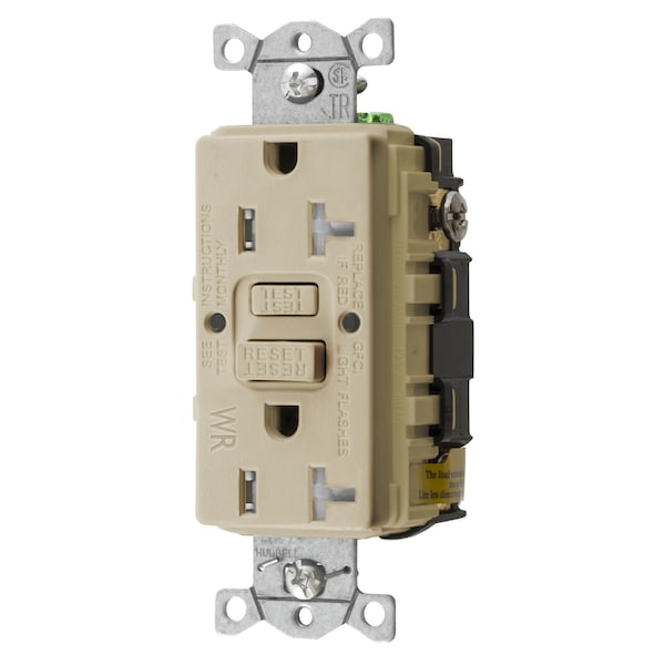 Receptáculo GFCI resistente a la intemperie y a prueba de manipulaciones para uso comercial pesado AUTOGUARD® con autoprueba (Ensamblado en EE.UU.), 20A, marfil - GFTWRST20IU