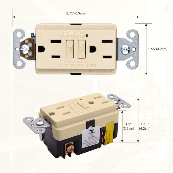 Tomacorriente GFCI de autoevaluación 15A con placa de pared, marfil, paquete de 10 - GLS-15A-IV-10