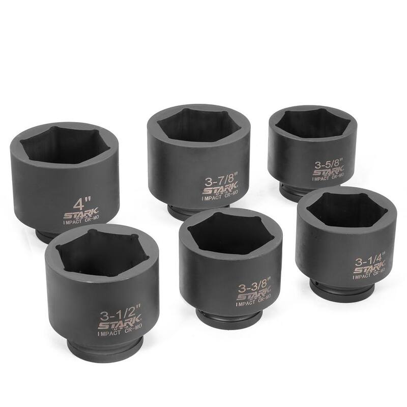 Set de 6 piezas de dados Stark de impacto superficial jumbo de 1 pulgada con acero Cr-Mo SAE (3-1/4 a 4 pulgadas) con estuche de transporte - 35103-H.