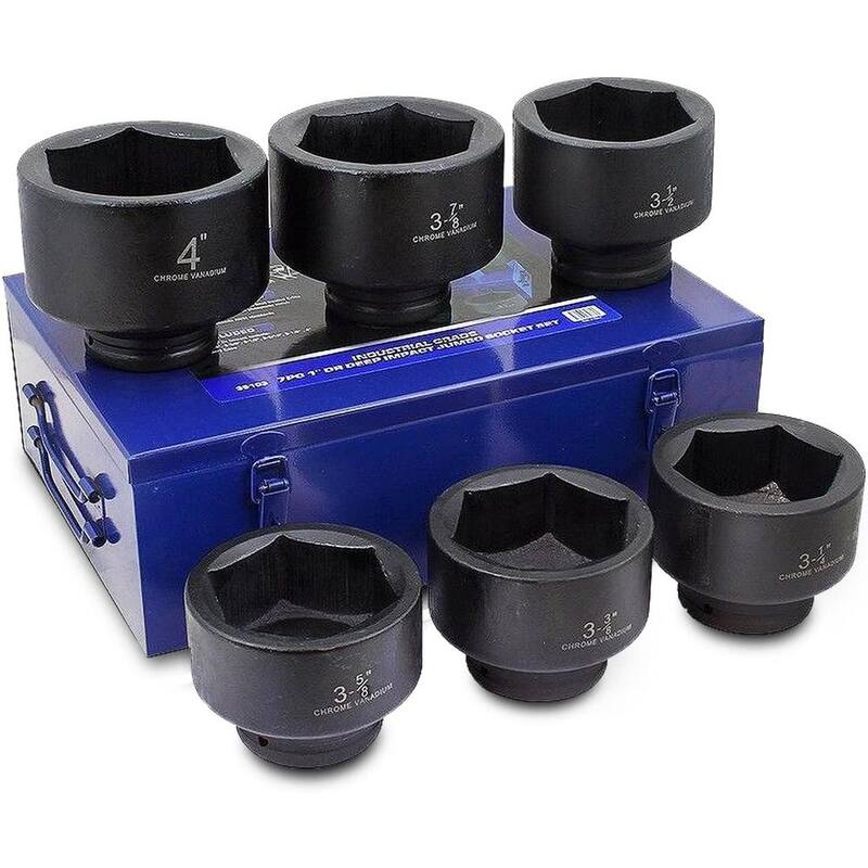 Set de 6 piezas de dados Stark de impacto superficial jumbo de 1 pulgada con acero Cr-Mo SAE (3-1/4 a 4 pulgadas) con estuche de transporte - 35103-H.
