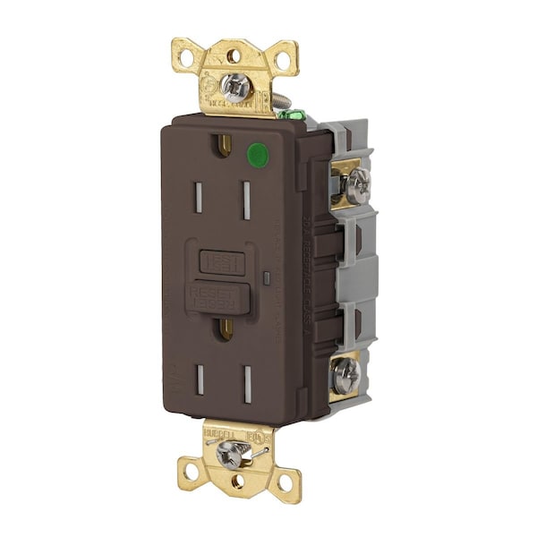 Receptáculo GFCI 15A 125VAC COM HG TRWR GFR BROWN - GFRTW82 de Bryant