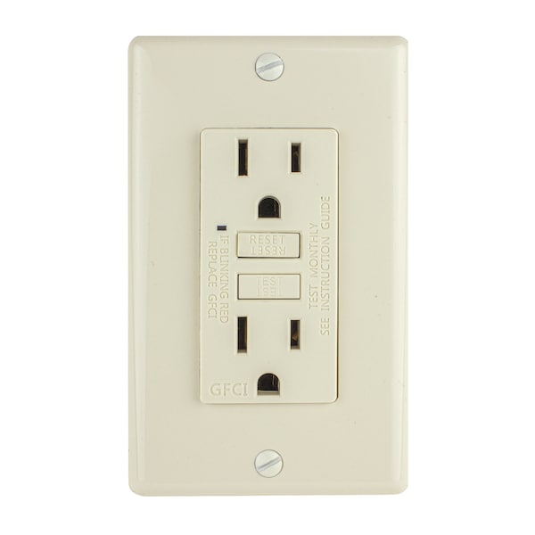Receptáculo de salida GFCI de autoevaluación de 15A, color almendra claro, paquete de 10 - GLS-15A-LA-10