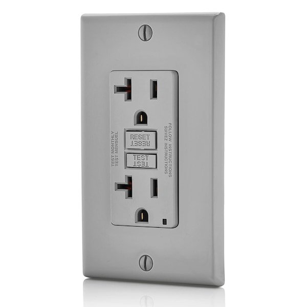 Receptáculo GFCI Leviton, 20A, 125Vac, 5-20R, Gris - GFNT2-GY