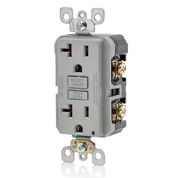 Receptáculo GFCI Leviton, 20A, 125Vac, 5-20R, Gris - GFNT2-GY