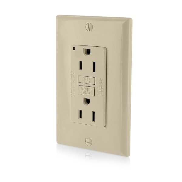 Leviton GFCI Receptacle, 15A, 125Vac, 5-15R, Ivory - GFNT1-I