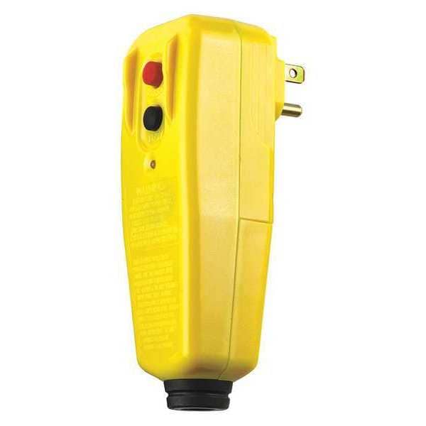 Power First Plg-In GFCI, Ylw, 15A, 5-15P, Rnproof, 125VAC - 11X423