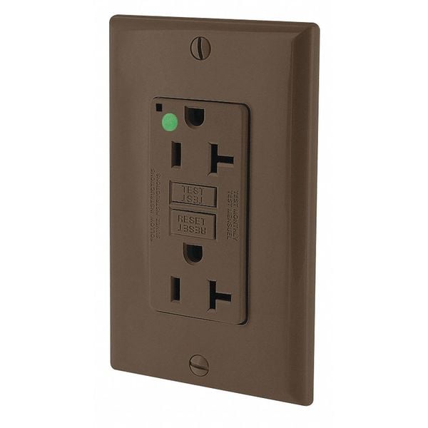 Leviton Receptáculo, Café, 20 A, GFCI, 2P3W, Negro; Sistema de Alimentación, 1 pieza - GFNT2-HG