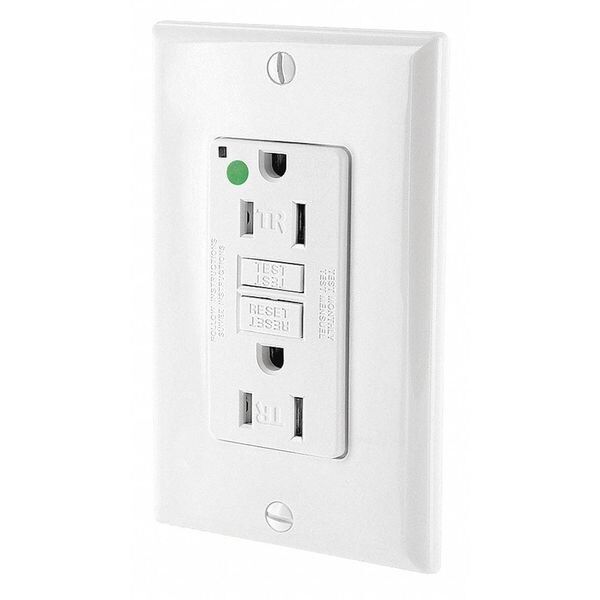 Receptáculo Leviton, Blanco, 15 A, GFCI, 2P3W, Trasero; Lateral, 1 Pieza - GFTR1-HGW