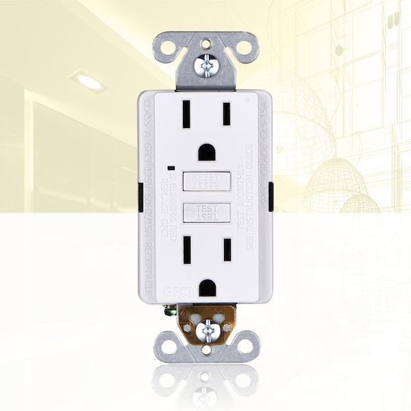 Salida GFCI de autoevaluación de 15A, enchufe GFI con placa de pared, color blanco - GLS-15A-WH