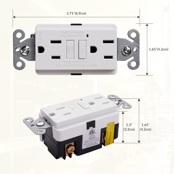 Salida GFCI de autoevaluación de 15A, enchufe GFI con placa de pared, color blanco - GLS-15A-WH