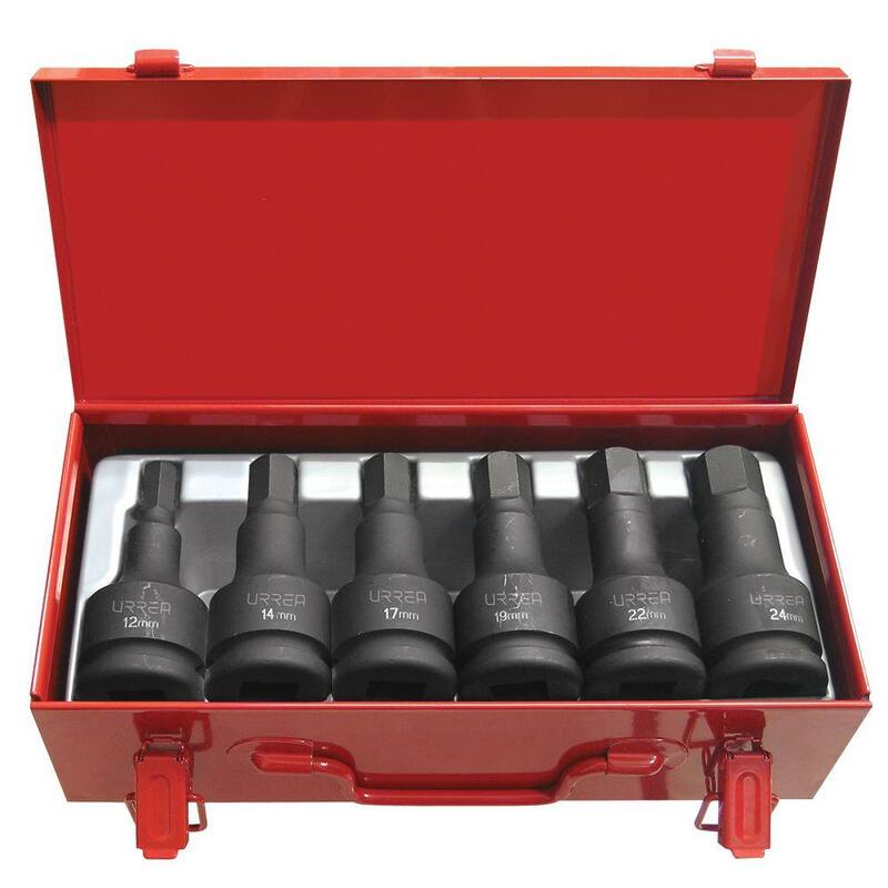 Juego de puntas de impacto métricas URREA de 3/4 pulgadas con caja de metal (6 piezas) - 75250