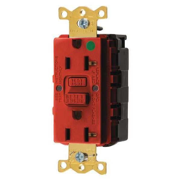 Toma de corriente GFCI Hubbell Wiring Device-Kellems, hospitalaria, roja, 20A, 1 HP - SNAPGF83R