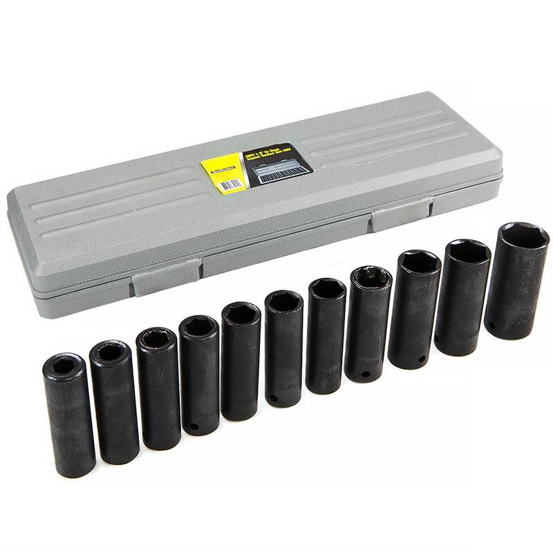 Juego de 12 piezas de sockets de impacto profundos métricos de 1/2 pulgadas con estuche (35701-H) de XtremepowerUS.