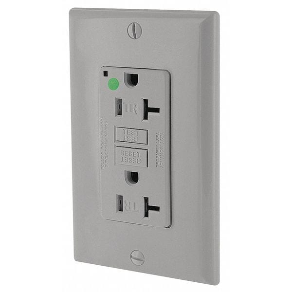 Receptáculo Leviton, Gris, 20 A, GFCI, 2P3W, con Botón de Prueba y Reinicio, 1 Pieza - GFTR2-HGG