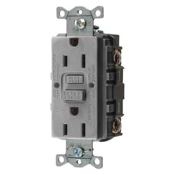 Hubbell Wiring Device-Kellems GFCI Rceptcle, Commer., Gr, 15A, 0.5 HP - GFRWR15GRY