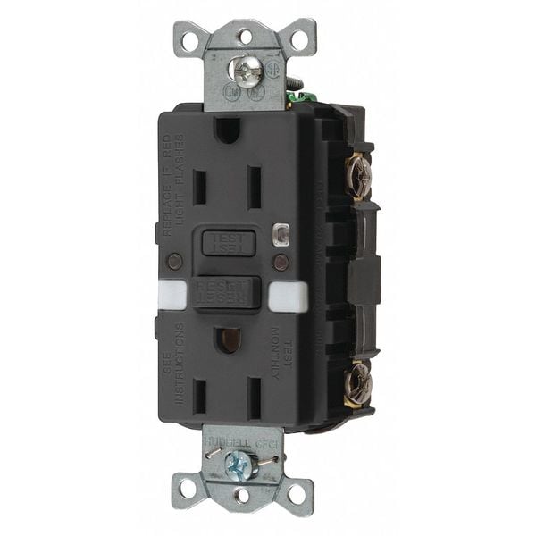 Receptáculo GFCI Hubbell Wiring Device-Kellems, Comercial, Negro, 15A, 0.5 HP - GFRST15BKNL