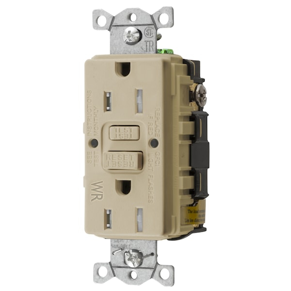 Receptáculo GFCI autoprueba AUTOGUARD® resistente al agua y a la intemperie de uso comercial y alta resistencia (Ensamblado en EE. UU.), 15A, marfil - GFTWRST15IU