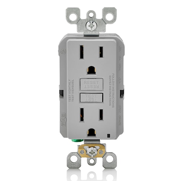 Receptáculo GFCI Leviton, 15A, 125Vac, 5-15R, Gris - GFNT1-GY
