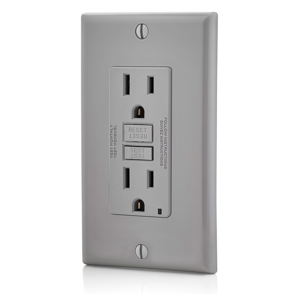 Receptáculo GFCI Leviton, 15A, 125Vac, 5-15R, Gris - GFNT1-GY
