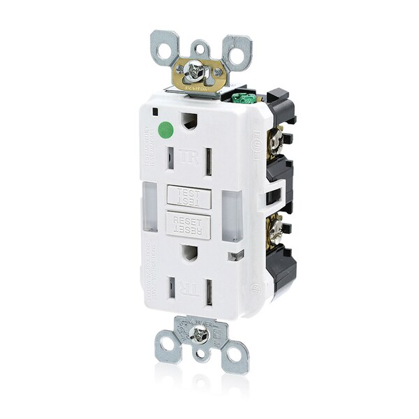 Receptáculo GFCI Leviton, 15A, 125Vac, 5-15R, Blanco - GFNL1-HGW