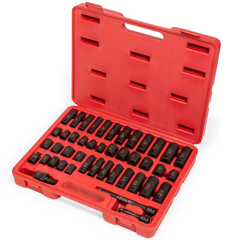 Estuche de transporte de juego de dados de impacto Stark 3/8 pulg. con puntas superficiales y profundas SAE y métricas (44 piezas) - 35707