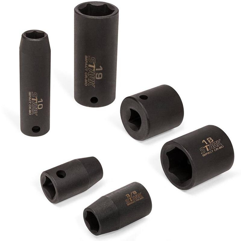 Estuche de transporte de juego de dados de impacto Stark 3/8 pulg. con puntas superficiales y profundas SAE y métricas (44 piezas) - 35707
