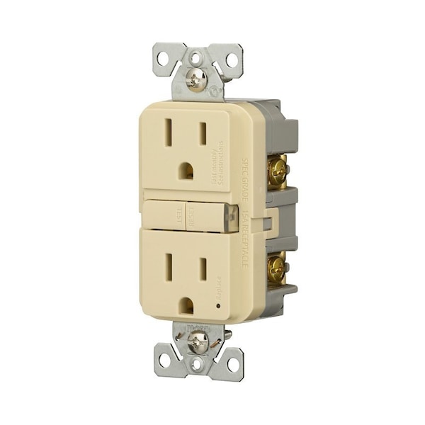 Receptáculo GFCI Eaton, 125 V, 15 A, NEMA: NEMA 5-15R, Cableado Trasero y Lateral, Marfil - GF15V