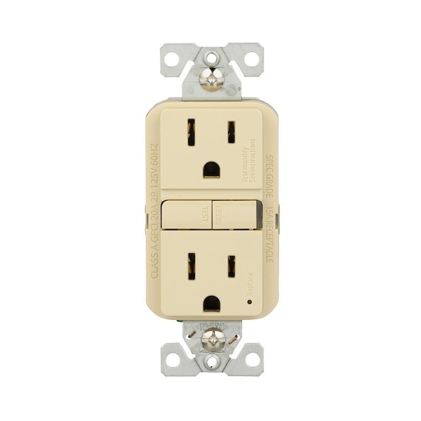 Receptáculo GFCI Eaton, 125 V, 15 A, NEMA: NEMA 5-15R, Cableado Trasero y Lateral, Marfil - GF15V