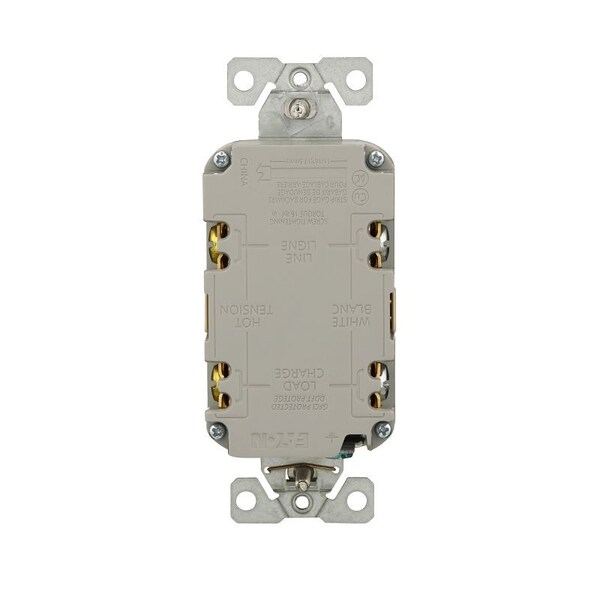 Receptáculo GFCI Eaton, 125 V, 15 A, NEMA: NEMA 5-15R, Cableado Trasero y Lateral, Marfil - GF15V