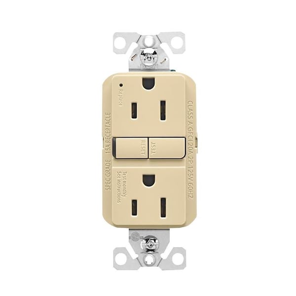 Receptáculo GFCI Eaton, 125 V, 15 A, NEMA: NEMA 5-15R, Cableado Trasero y Lateral, Marfil - GF15V