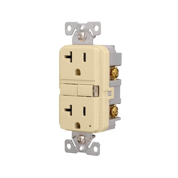 Eaton Receptáculo GFCI resistente a manipulaciones, 125 V, 20 A, NEMA: NEMA 5-20R, Cableado trasero y lateral, Marfil - TRGF20V